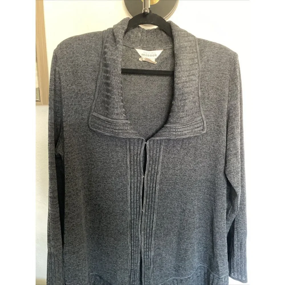 Misook Exclusively Long Sleeve Sweater Knit Black Career Wok‎ Classic Hook & Eye